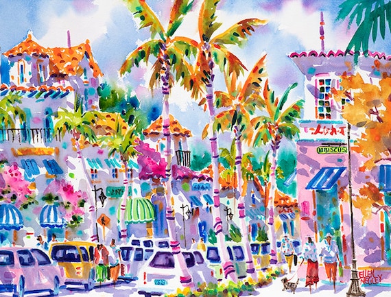 West Palm Beach watercolor canvas, West Palm Beach watercolor Canvas, West  Palm Beach ll Art, West Palm Beach wall art canvas