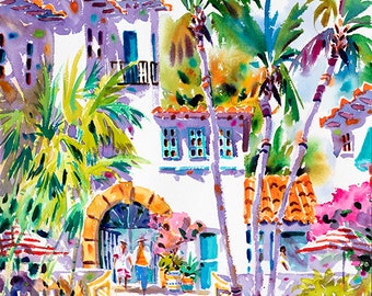 Palm Beach, Florida Art Print, Bicycle Art Print, Watercolor Print, Via Mizner, Tropical Art, Ellen Negley Watercolors, Colorful Art Print