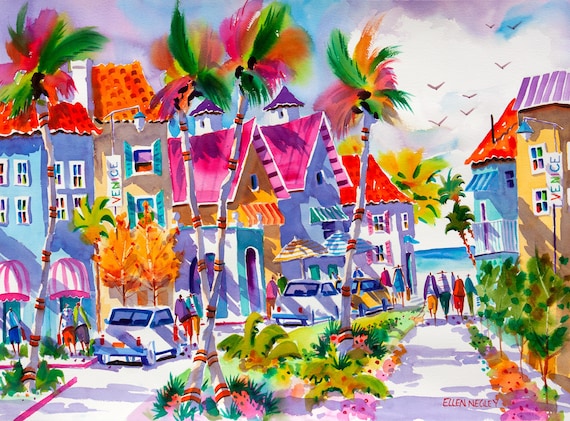 Venice Beach Florida, Florida Art, Tropical Art Print, Ellen Negley, Beach Art, Beach Painting, Tropical Watercolor Painting
