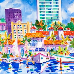 St. Petersburg Print, St. Pete art painting, Florida Watercolor, Tropical print, Coastal Decor, Colorful Art, Ellen Negley, Tropical Art