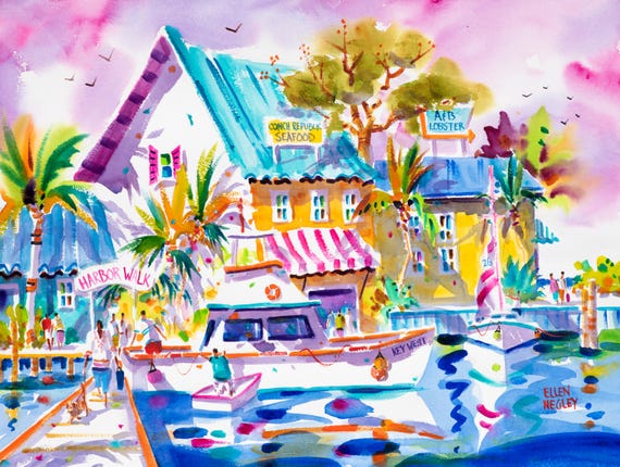 Key West Art, Beach Art Print, Florida Wall Art, Tropical Watercolor, Island Art, Florida Art, Colorful Print, Ellen Negley, Keys Print