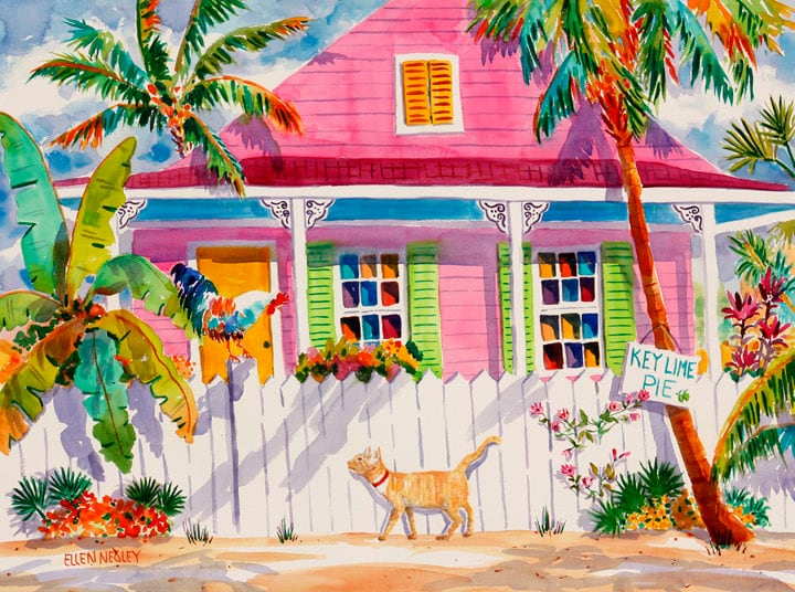 Key West Art Tropical Art Print Canvas Giclee Tabby Cat - Etsy