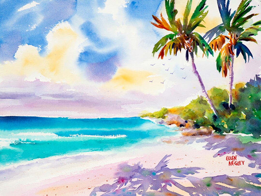 Beach Art Print, Beach Watercolor, Palm Tree Print, Florida Art Print ...