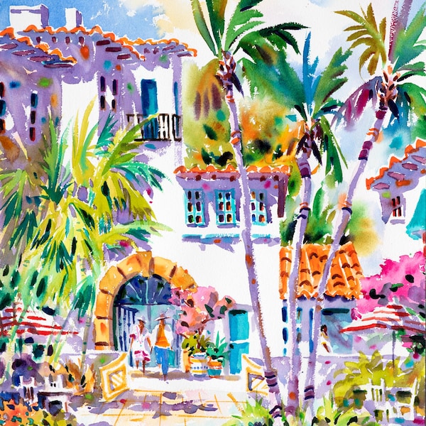 Palm Beach, Florida Art Print, Bicycle Art Print, Watercolor Print, Via Mizner, Tropical Art, Ellen Negley Watercolors, Colorful Art Print
