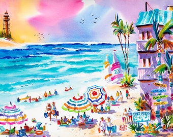 Fort Myers Beach art, Sanibel Florida Print, Canvas Art, Ellen Negley, Beach watercolor, Florida Art, Beach Art, Watercolor, Tropical Art