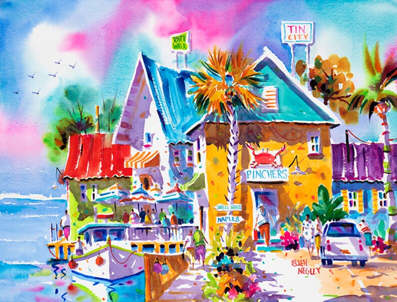 Naples Tin City Naples Florida Canvas Art Colorful Art Etsy