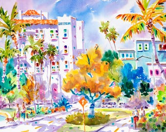 Gulfstream Hotel art, Lake Worth Beach Painting, Florida Art, Beach art print, Tropical painting, Ellen Negley Watercolors, Beach wall art