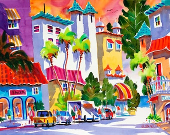 Delray Beach Florida Tropical Painting, 5 x 7, 8 x 10, 11 x 14 Watercolor Print, Colony Hotel, Beach Art, Beach Painting, Tropical Art