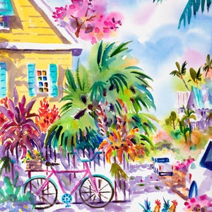 Bicycle wall art, Key West art, Key West rooster wall art, Key West chicken, Key West Cottage art, Ellen Negley art, bike art print