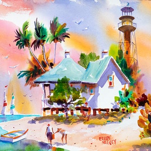 Sanibel Florida Print, Ellen Negley Watercolor, Beach watercolor, Florida Art, Coastal Decor, Beach Art, Naples Watercolor, Tropical Art