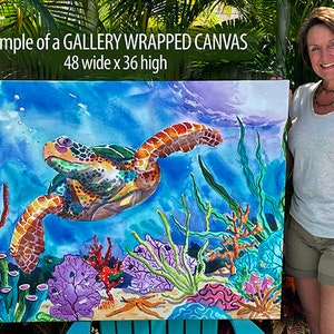Turtle Watercolor, Turtle print, Canvas Art, Turtle painting, Florida Art, Key West Art, Tropical Art, Colorful Watercolor, Ellen Negley image 6