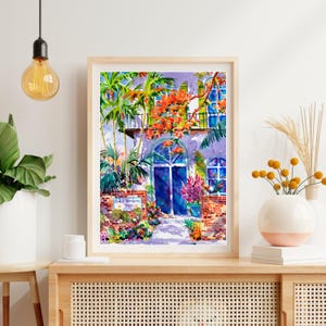 Impression d'art maison Hemingway, art de Key West, aquarelle de Key West, peinture de chat d'Hemingway, impression d'art de vacances tropicales en Floride, art de chat de Key West