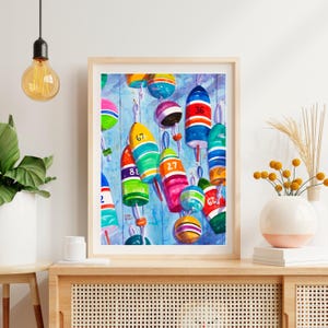 Lobster Buoy Painting, Colorful Buoy Art Print, Tropical Beach Decor, Coastal Canvas Wall Art, Nautical Beach Decor, Ellen Negley Watercolor
