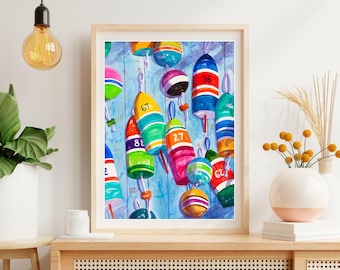 Lobster Buoy Painting, Colorful Buoy Art Print, Tropical Beach Decor, Coastal Canvas Wall Art, Nautical Beach Decor, Ellen Negley Watercolor