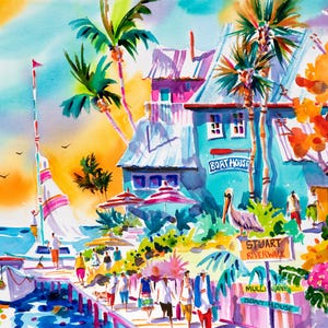 Stuart Florida, Ellen Negley Watercolors, Canvas Art, Florida Art, Watercolor Print, Key West Style, Coastal Decor, Beach Art, Tropical Art