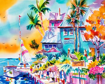 Stuart Florida, Ellen Negley Watercolors, Canvas Art, Florida Art, Watercolor Print, Key West Style, Coastal Decor, Beach Art, Tropical Art