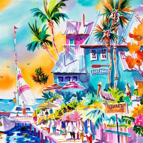 Stuart Florida, Ellen Negley Watercolors, Canvas Art, Florida Art, Watercolor Print, Key West Style, Coastal Decor, Beach Art, Tropical Art