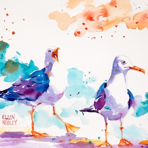 Seagull art print, Seagull watercolor, Tropical Bird print, Ellen Negley Watercolors, Colorful art print, Toucan canvas, Beach Print