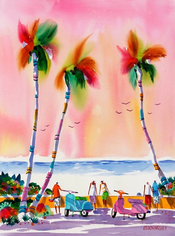 Beach Painting Key West Art Scooter Print Colorful Art Etsy