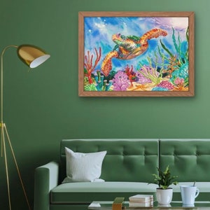 Turtle Watercolor, Turtle print, Canvas Art, Turtle painting, Florida Art, Key West Art, Tropical Art, Colorful Watercolor, Ellen Negley image 3