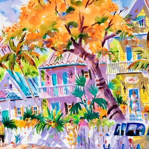 Key West Art Print, Key West Wall Art, Key West Canvas, Duval Street Key West, Ellen Negley, Rooster Art, Key West Florida Gift, Pink Art