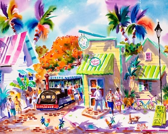 Key West Art, Kermit's Key Lime Pie, Ellen Negley, Tropical Art, Key West Rooster Art, Key West Wall Art, Chicken Art, Key West Conch Train