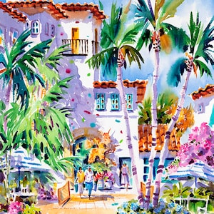 Palm Beach Painting, Original Watercolor Painting, Via Mizner, Negley Watercolors, Tropical art, Ellen Negley