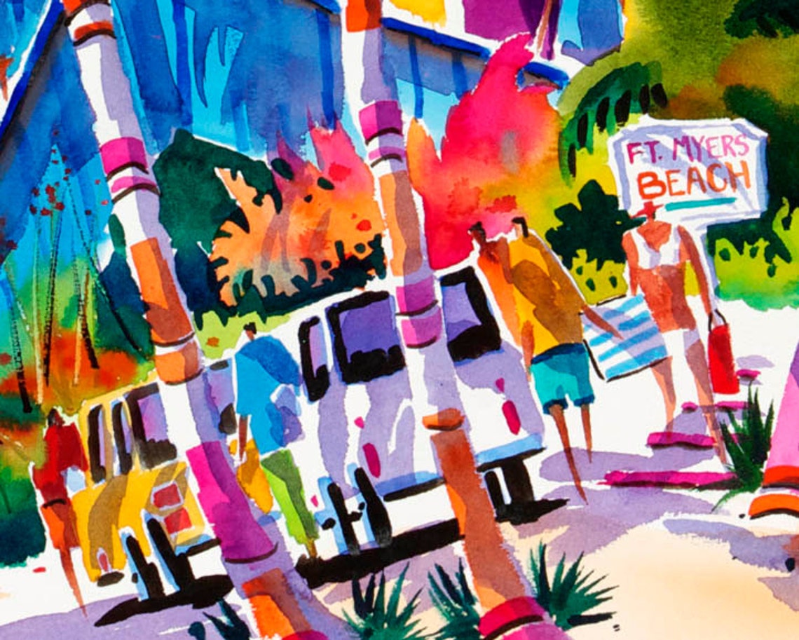 Fort Myers Beach Beach Painting Florida Art Whimsical Beach Etsy