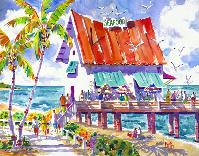Beach Painting Key West Print Florida Beach Art Tropical Etsy