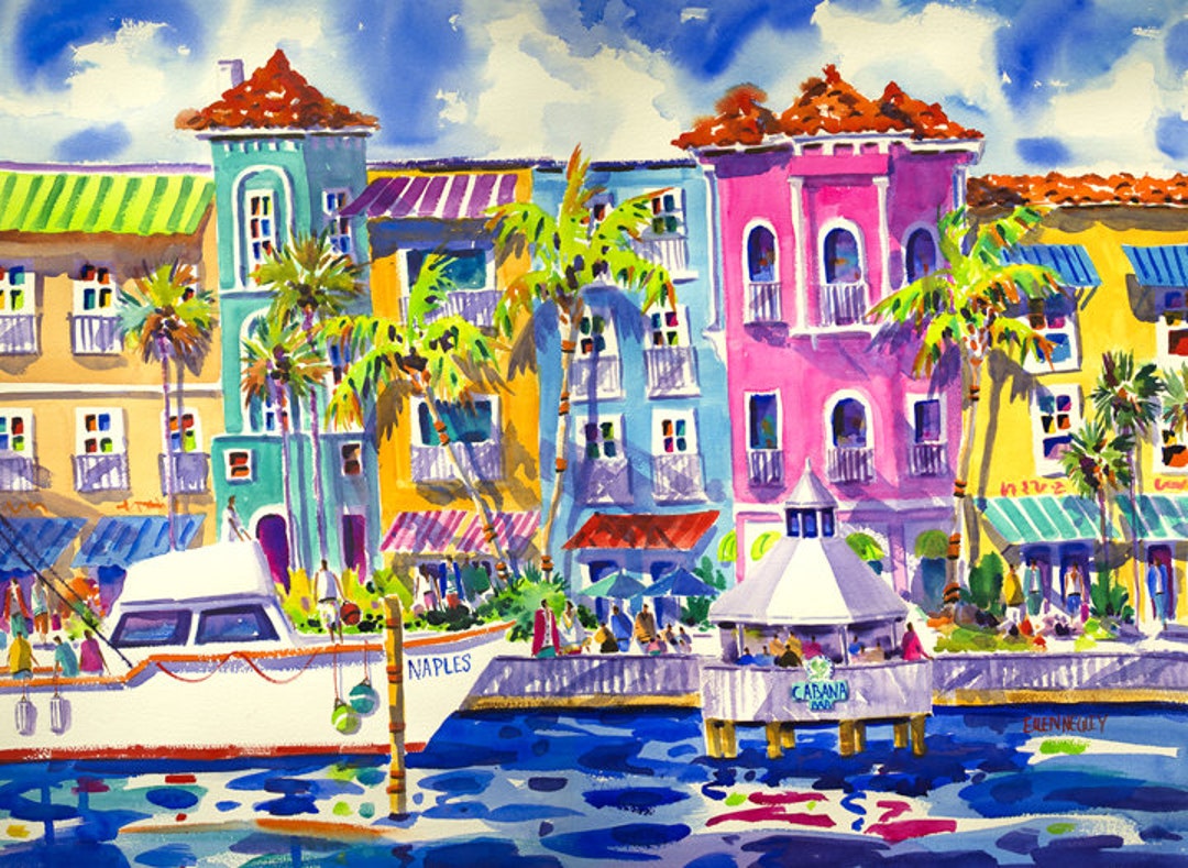 Naples Florida, Florida Art, Coastal Decor, Colorful Beach Art, 5 X7, 8