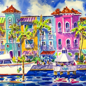 Naples Florida, Florida Art, Coastal Decor, Colorful Beach Art, 5 x7, 8 x 10, 11 x 14 Watercolor Print, Ellen Negley, Tropical Art