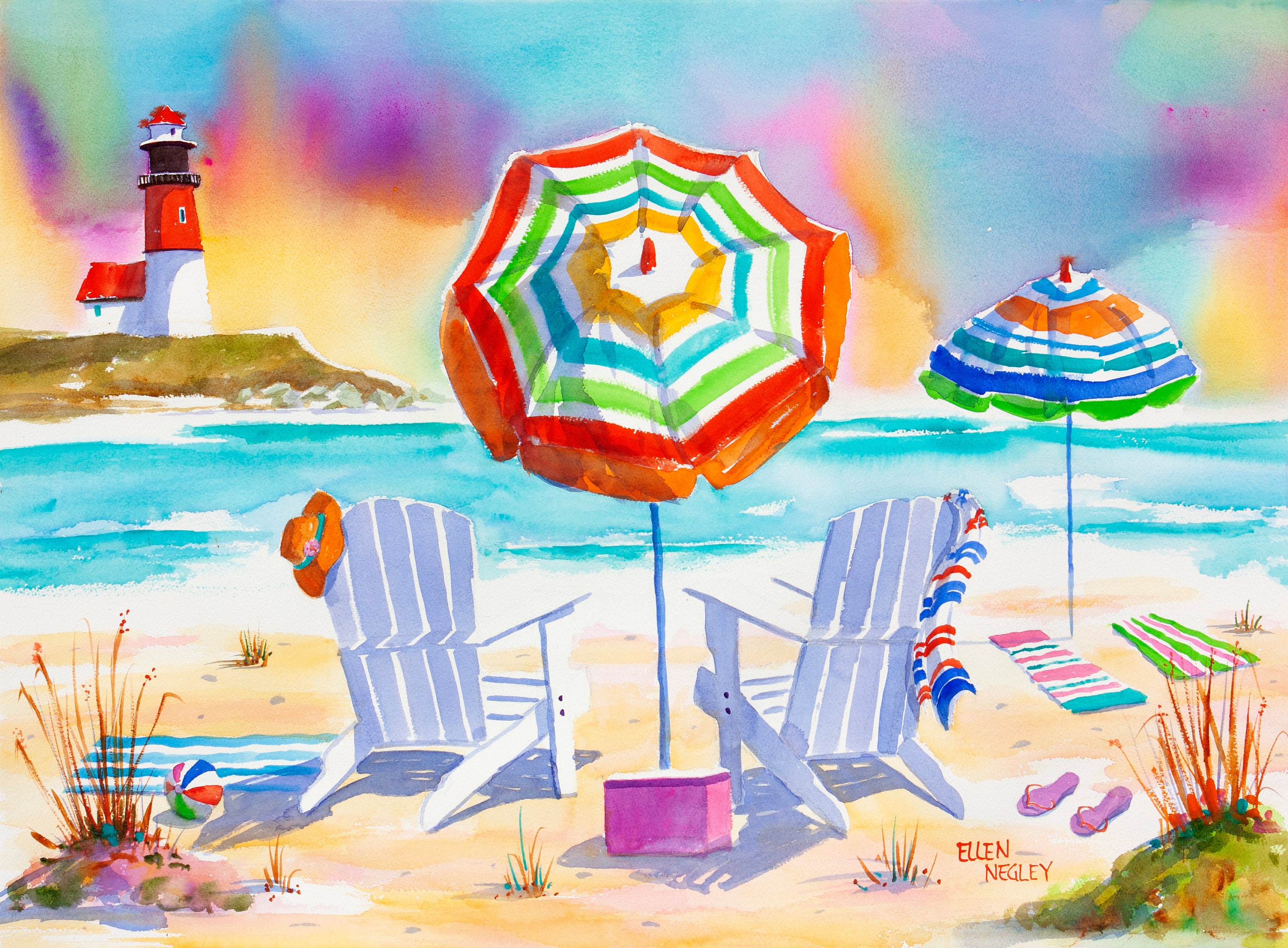 NEW Oliver Gal LOUIS VUITTON LV Logo Beach Umbrella Wall Art LARGE 32 x 24