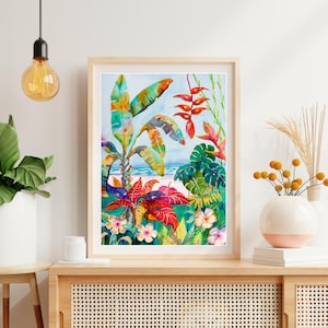 Tropical Foliage Art, Banana Plant Watercolor, Heliconia Canvas Art, Botanical Wall Art, Floral Painting, Watercolor Flowers, Ellen Negley