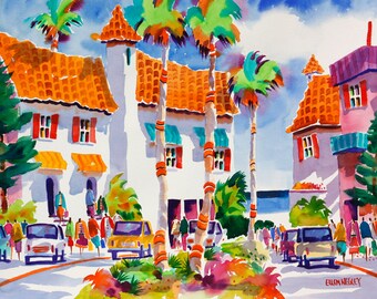 Venice Beach Florida, Tropical Watercolor Print, Florida Art, Negley, Beach Art, Beach Painting, Tropical Watercolor Painting