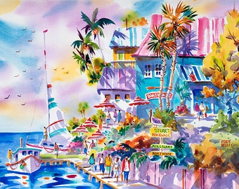 Original Watercolor, Stuart Florida, Stuart Riverwalk, Florida watercolor, Original Painting, Florida art, Ellen Negley Watercolors