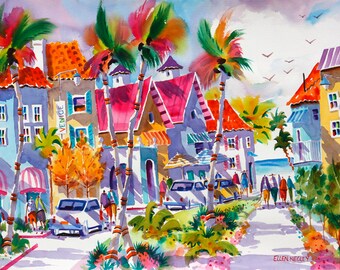 Venice Beach Florida, Tropical Watercolor Print, 5 x 7, 8 x 10, 11 x 14, Negley, Beach Art, Beach Painting, Tropical Watercolor Painting