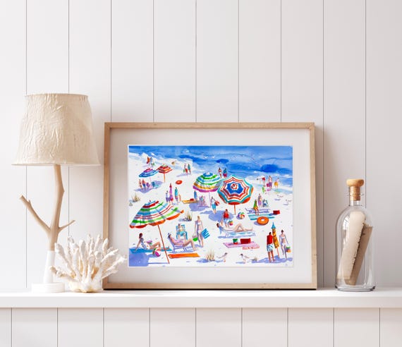 Florida Beach Watercolor Print, Colorful Beach Wall Art, Ocean Canvas Art, Tropical Watercolor Art, Ellen Negley Watercolors, Key West Art