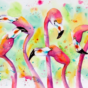 Flamingo Painting, Flamingo decor, Flamingo Art Print, Flamingo Watercolor, Ellen Negley, Key West Art print, pink flamingo, Canvas