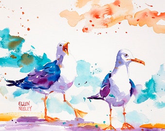 Original Watercolor Painting, Seagull painting, Beach art, Ellen Negley, Key West Style Painting, Tropical Painting, Florida Watercolor