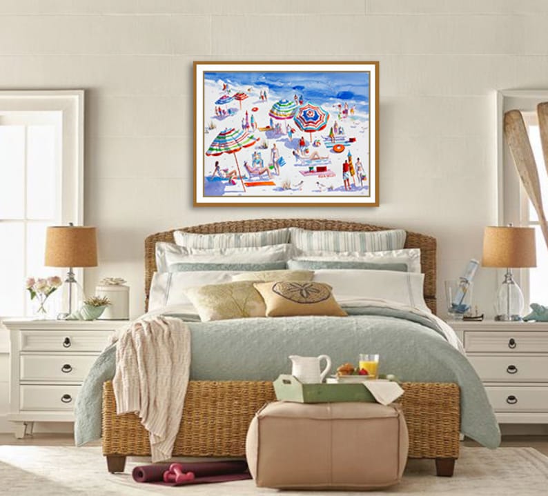 Beach Watercolor Print Beach Umbrella Print Florida Etsy