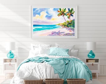 Coastal Wall Art, Caribbean Beach Print, Beach House Art Gift, Florida Canvas Art, Island Art Gift, Tropical Beach Print, Negley Watercolors