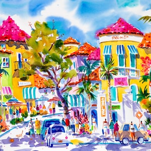 Naples Florida Print, Naples 5th Avenue, Naples watercolor, Florida Art, Coastal Decor, Beach Art,  Ellen Negley Artist, Tropical Beach Art
