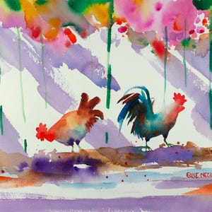 Key West Rooster Art, Key West Watercolor Print, Key West Chicken print, Key West Art, Watercolor Print, Colorful rooster art, Ellen Negley