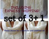 SET OF 3 1 Wedding Shawls Bridesmaid Soft Lightweigt Cotton French Lace Pashmina Shawls Lace Scarfs Bridesmaid Women Trend Feminine Shawls