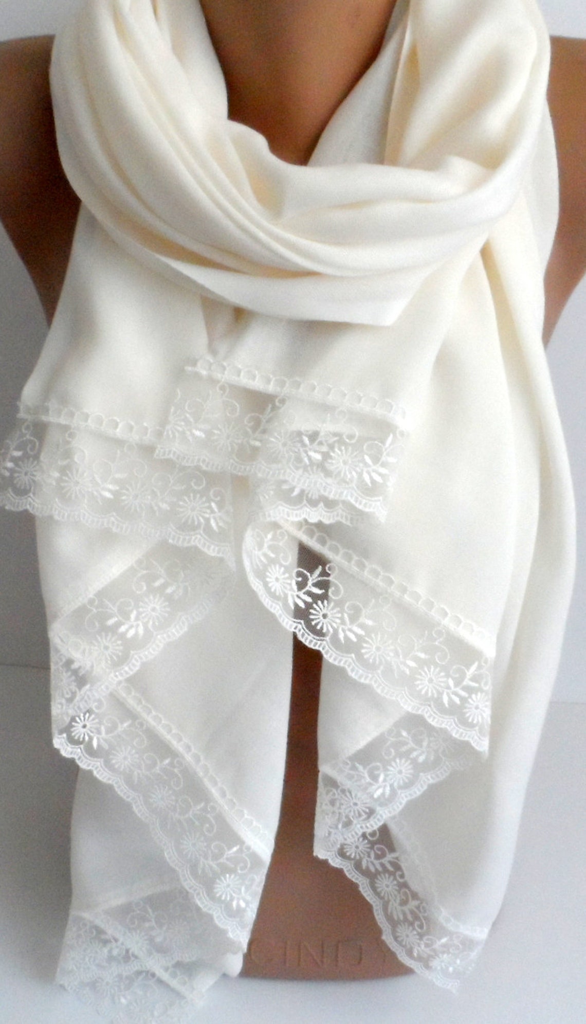 Cream Pashmina Bridesmaid Shawls With Cream French Lace Etsy