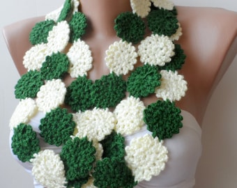 Bohemian Crochet lariat scarf Crocheted scarf handmade lariats in cream green Summer scarf Crocheted jewelries Mothers day gifts Boho