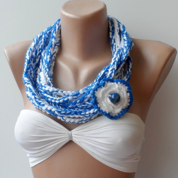 Chain infinity scarf / Crochet scarf, Loop scarf / Infinity scarf, Crocheted scarf, Cowl, Circle, Chunky, summer scarf, gifts, Blue scarf