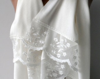 Ensemble de châles de mariage ivoire, pashminas crème en dentelle française