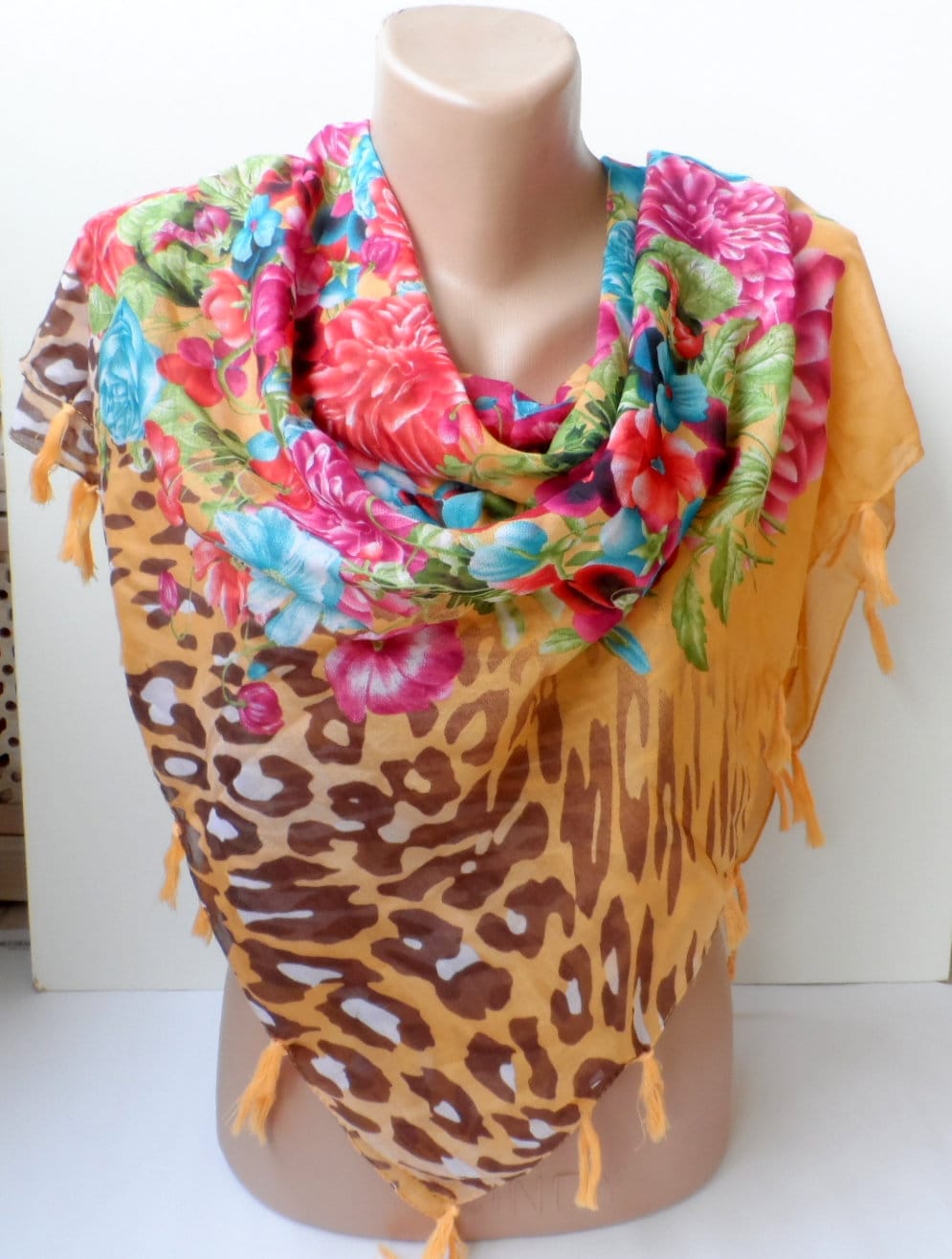 Orange With Flowers Cotton Square Scarf Flowers Pattern - Etsy