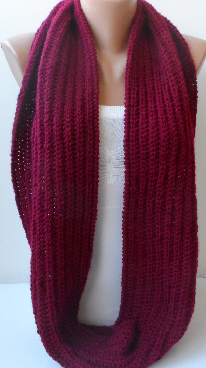 Burgundy Knitted Cowls UNISEX Knit Loop Scarf Handmade Infinity ...
